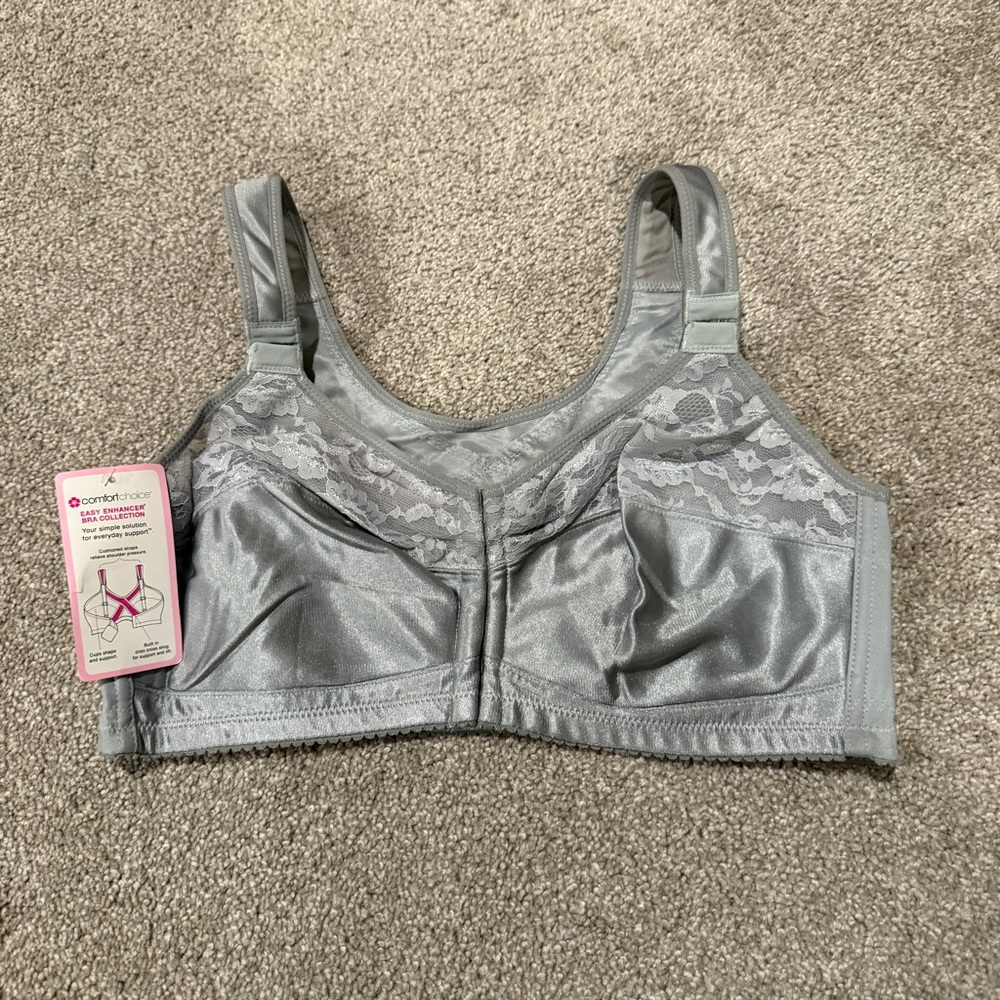 NWT Comfort Choice Women's Plus 40B Easy Enhancer Wireless Posture Lace Gray
